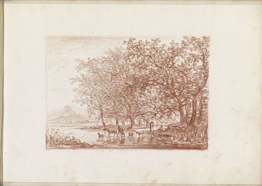Landscape with cows at a watering place