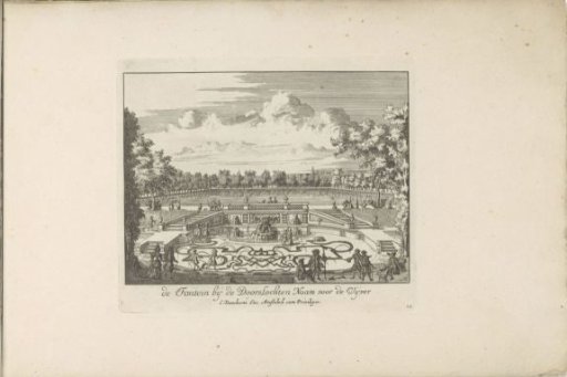 View of the garden of Het Loo Palace with the monogram of William III, Prince of Orange in the foreground