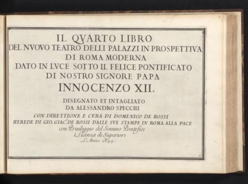 Title print for a series of views of palaces in Rome
