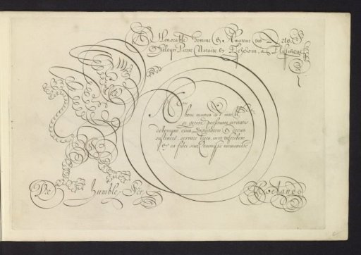 Writing sample with a griffin in scrollwork