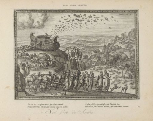 Noah, his family and the animals leave the ark