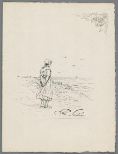 Girl or young woman in the dunes, looking out over the sea