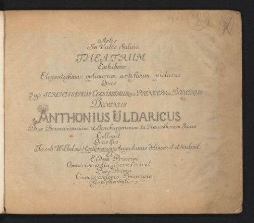 Title print for the print series 'Artis in Valle Salina Theatrum exhibens'