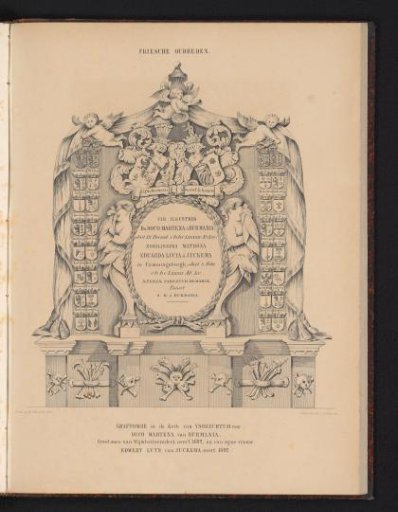 Tomb in the church of IJsbrechtum for Duco Martena van Burmania (1692) and his wife Edwer Luts Juckema van Camminghaburg (1682)