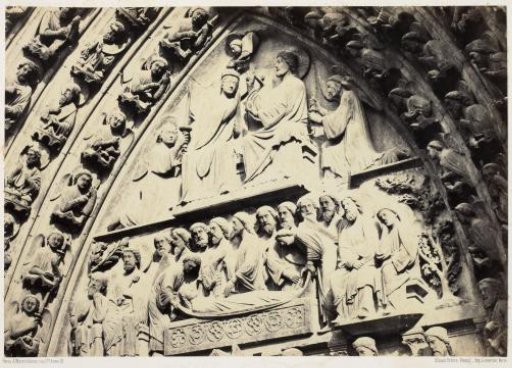 Detail of the tympanum above the Porte de la Vierge of Notre Dame, Paris