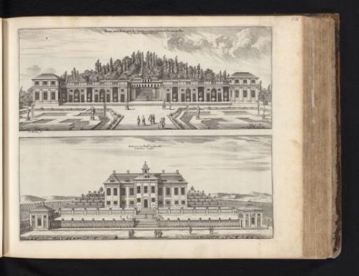 View of the greenhouses of the Stavsund estate and the main building from the east
