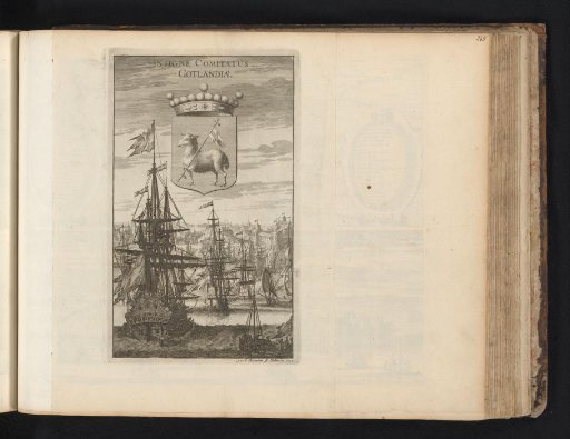 Landscape with ships and the coat of arms of Gotland