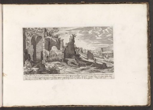 Ruins on the slopes of the Palatine, right the Colosseum