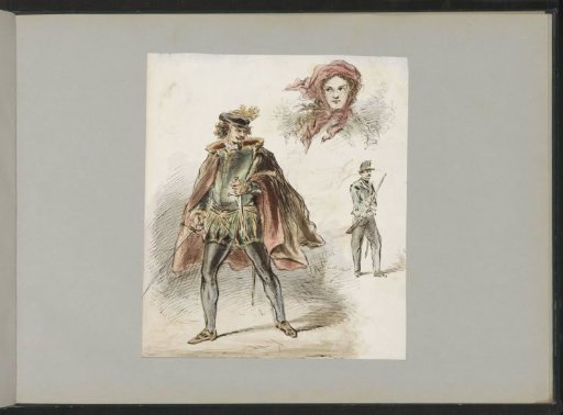 Man in Historical Costume, a Woman with a Headscarf and a Soldier