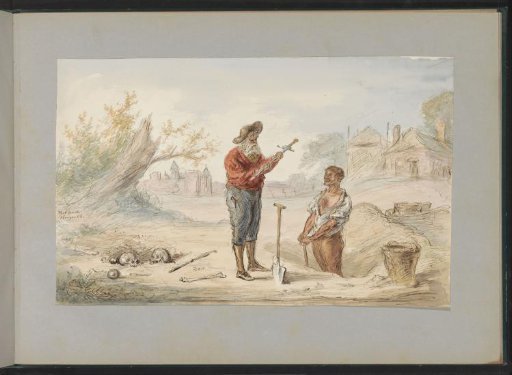 Man digging up a sword on an old battlefield