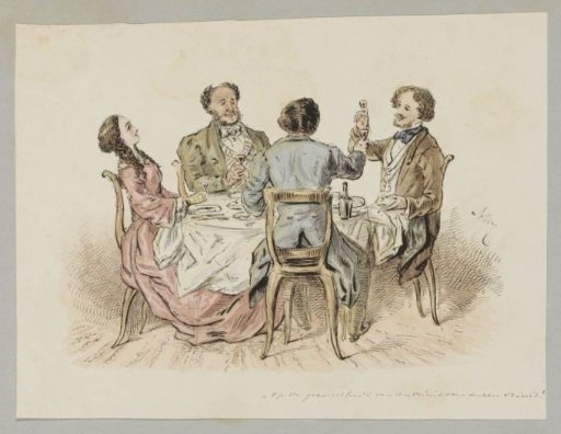 Four Figures Raising a Toast at a Table