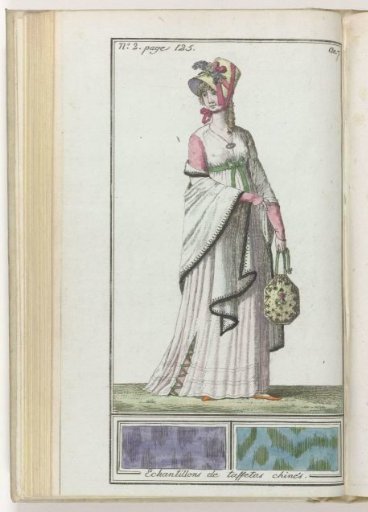 Le Mois, Historical, Literary and Critical Journal, with Figures, Volume 1, No. 2, page 125, Year 7 (1798-1799): Samples of Taffeta with Chinoiserie Patterns
