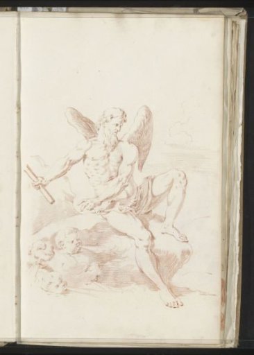 Winged man (Father Time?) with the four winds