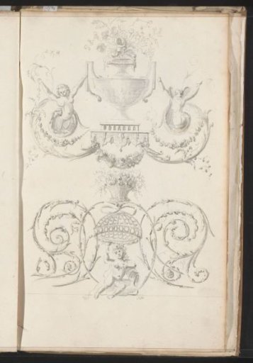 Ornament with Flowers, a Vase, and Putti