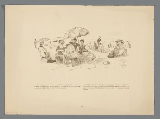 Company with parasols on the beach