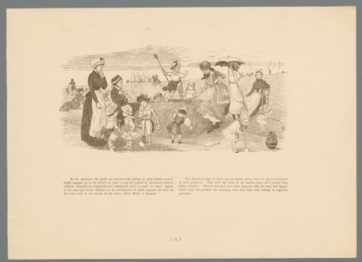 Women and children making a mound of beach sand