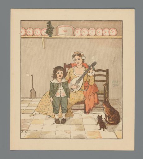 Woman with a lute and child in an interior