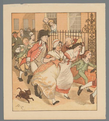 Group of People Running Past a House
