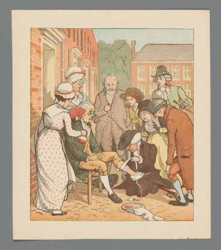 Man Bandaging the Leg of a Wounded Man