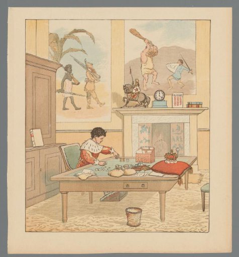 Interior with a king counting money