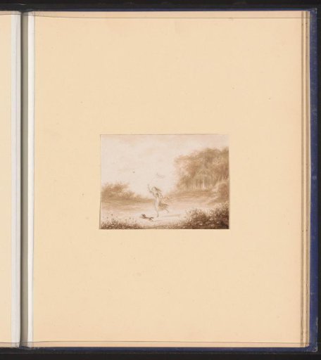 Landscape with a girl catching butterflies