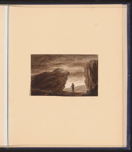 Traveler in a rocky landscape
