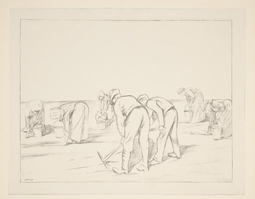 Agricultural workers with pickaxes and buckets