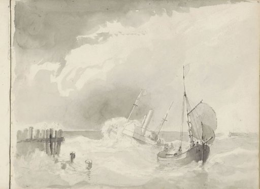 Ship in distress before a coast