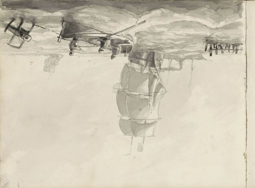 Seascape with sailing ships, a steamship and a rowing boat