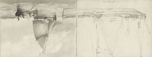 Seascape with sailing ships and men in a rowing boat