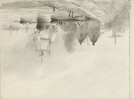River view with a mill and ships