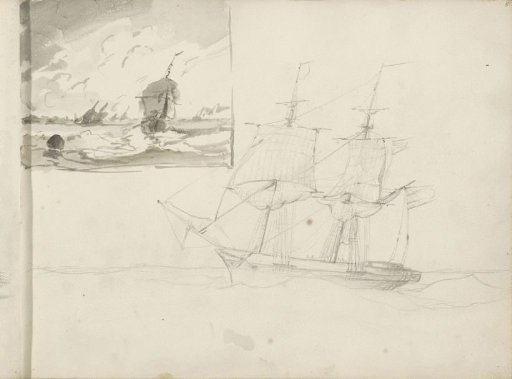 Two-masted ship at sea