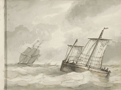 Sailing ships on a stormy sea