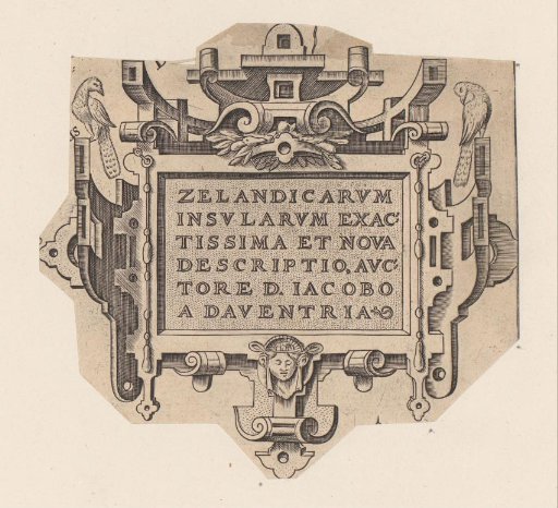 Rectangular cartouche with two birds and a mask