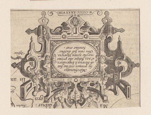 Cartouche with coat of arms and two putti