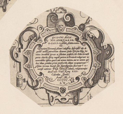 Round cartouche with a mask