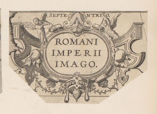 Cartouche with two putti and a vase of scrollwork