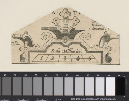 Rectangular cartouche with scale and cross ornament