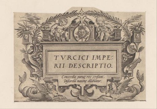 Cartouche with fabulous creatures with fish tails