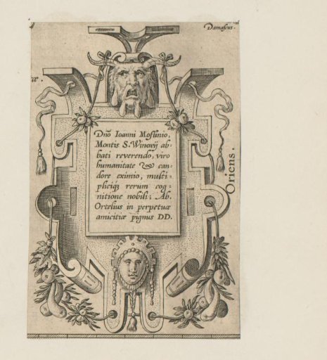 Cartouche with a satyr's head and a woman's mask