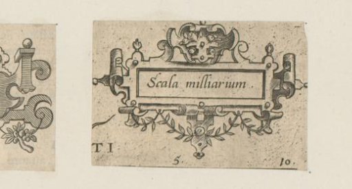 Small cartouche with a vase of scrollwork