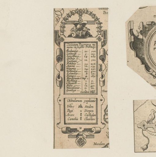 Elongated standing cartouche with scrollwork