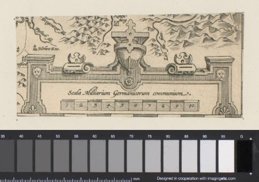 Rectangular cartouche with a vase set in scrollwork