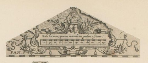 Long cartouche with putti and compass