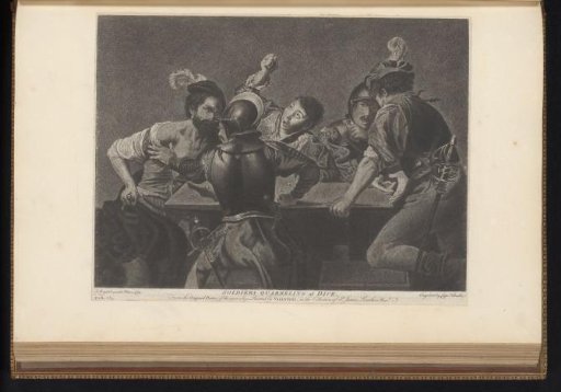 Soldiers quarreling while playing backgammon
