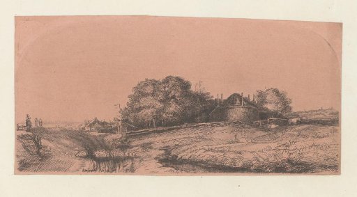 Landscape with a hay barn and a flock of sheep