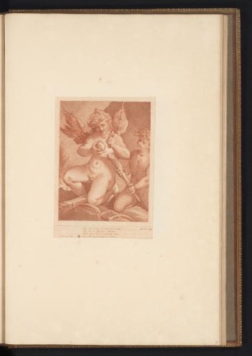 Two putti attempting to light the club of Hercules