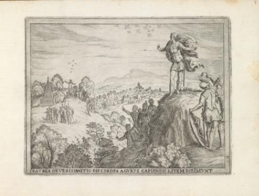The dispute between Romulus and Remus over the location of their city
