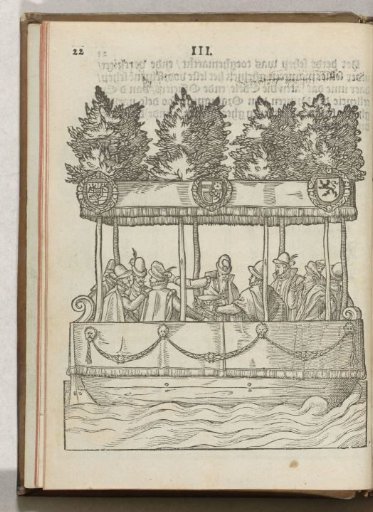 A boat with nobles and officers of the Prince, 1577
