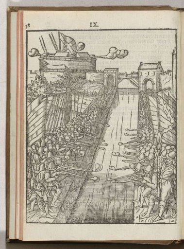 Guilds stationed and firing along the canal in Brussels and Antwerp and the districts of Brussels, 1577